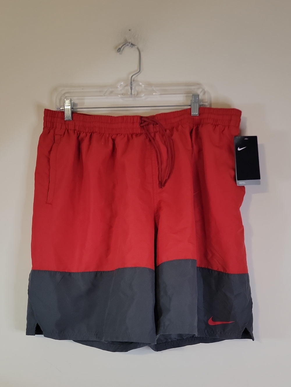 Nike Red and Gray Colorblock Athletic Swim Shorts NWT
